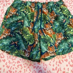 Posh Peanut Green Tiger Print Swim Trunks